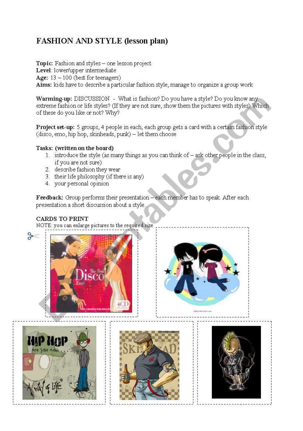 fashion trends lesson plan - Fashion and styles project - ESL worksheet by anettka